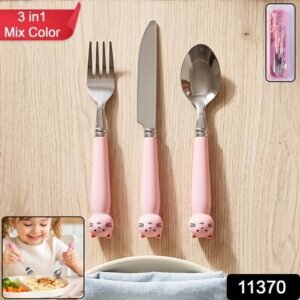 Kids Stainless Steel Cutlery Set 3 In 1 Fork Knife Spoon With Case (3 Pc Set)