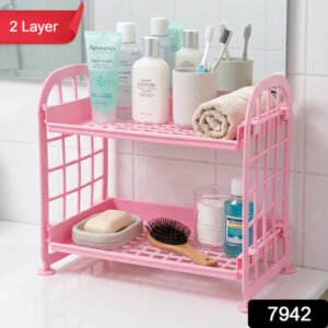 2 Layer Small Plastic Rack Multipurpose Storage Organizer Shelf Kitchen (1 Pc)