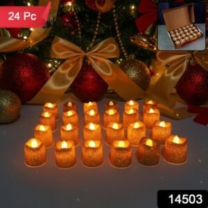 Christmas Premium Glitter Led Tealight Candles Flameless Decorative Lights (24 Pc Set)