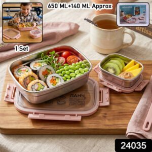 Ganesh Alpha Junior Stainless Steel Lunch Box Set 650 Ml + 140 Ml Approx