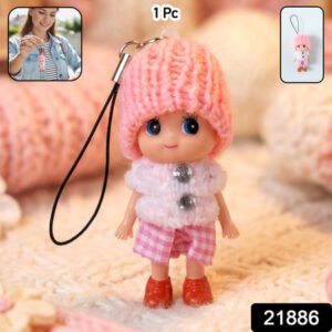 Cute Mini Doll Keychain Soft Knitted Cap Girl Charm Keyring (1 Pc Mix Color)
