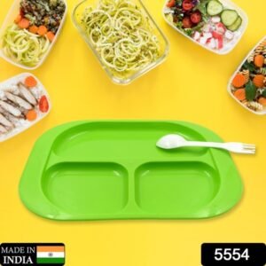 5554 Plastic Food Plates Biodegradable 3 Compartment Square Plate With Spoon For Food Snacks Nuts Desserts Plates For Kids Reusable Plates For Outdoor Camping Bpa-free (1 Pc)