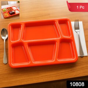 Plastic Multi-compartment Rectangular Meal Serving Tray Plate (1 Pc Red)