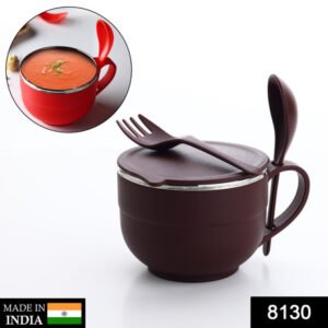 8130 Noodles Soup Bowl With Spoon And Fork Handle Spoon Holder Stainless Steel Bowl And Spoon Set Stainless Steel Storage