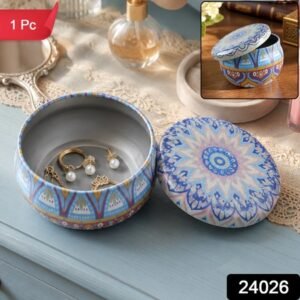 Metal Mandala Tin Box Decorative Round Container For Candle And Trinkets (1 Pc)