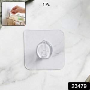 Transparent Square Self Adhesive Wall Utility Hook (1 Pc)