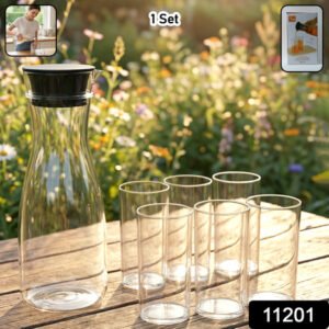 Prexo Plastic Water Jug And Drinking Glass Set (1 Jug 1000ml 6 Glasses 300ml)