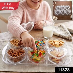 Heart Shape Dessert Bowl Set 6 Pc With Tray And Lids Serving Bowls (6 Pc Set)