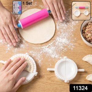 Dumpling Maker Mould Set With Mini Rolling Pin For Momo And Gujiya (1 Set)