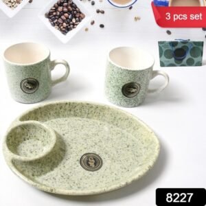 8227 Alpino Ceramic Tea Cups Set With Plastic Serving 2 Compartment Platter Milk Cup Mug Coffee Cup Tea Cup Bpa Free Food Grade Or Outdoor For Household Gift For Birthday (3 Pcs Set)
