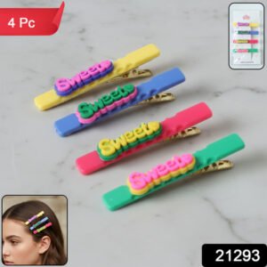 Sweet Text Decorative Hair Clip Set (4 Pc)