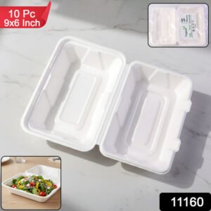 Vegnar Premium Bagasse Clamshell Food Box (10 Pc 9x6 Inch)