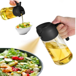 2 in 1 oil dispenser and spray bottle for kitchen black