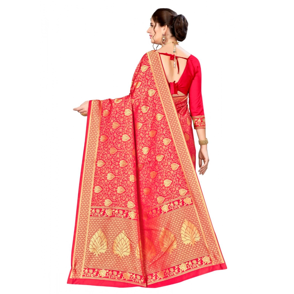 Women's Banarasi silk Saree with Blouse (Red, 5-6mtr) - Image 3
