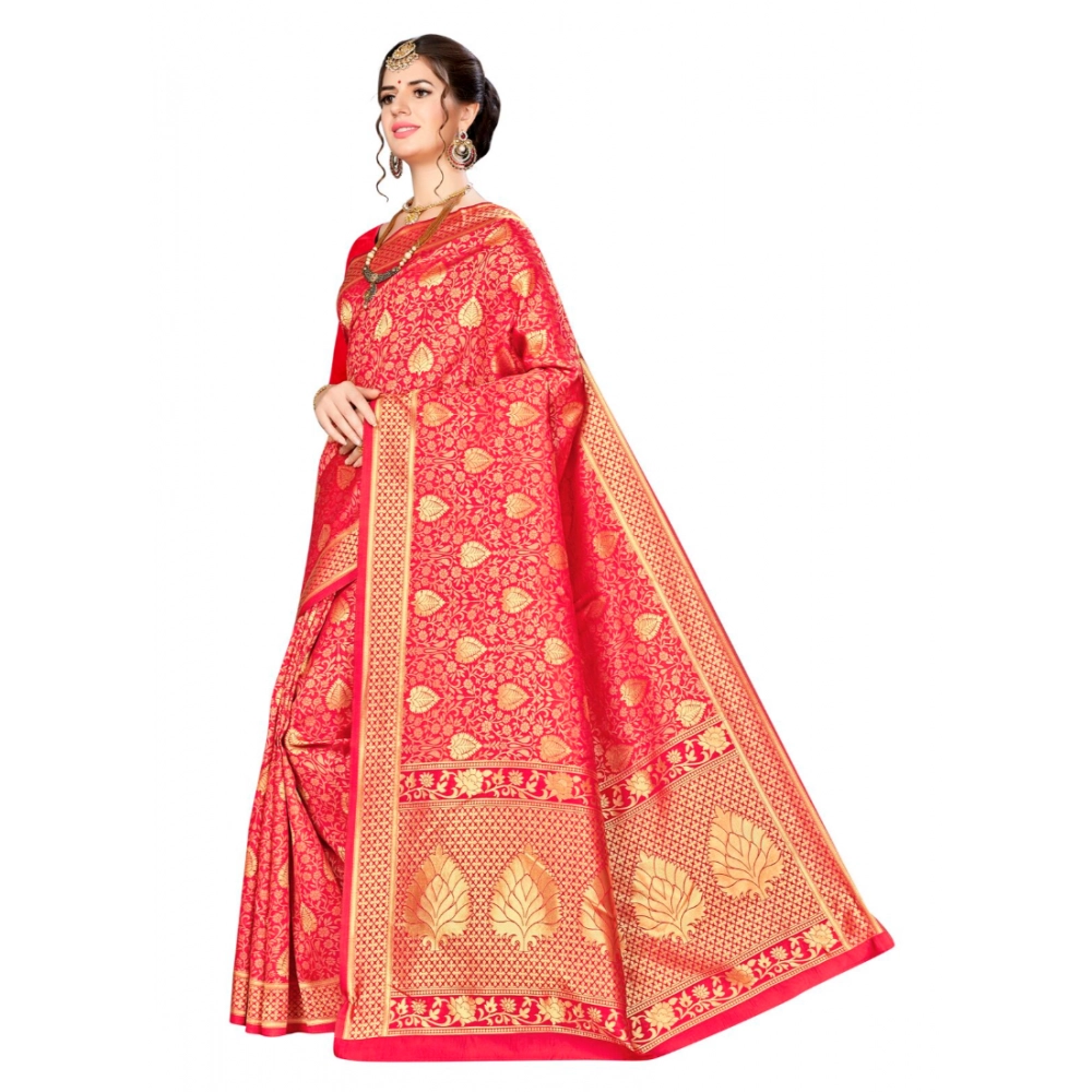 Women's Banarasi silk Saree with Blouse (Red, 5-6mtr) - Image 2
