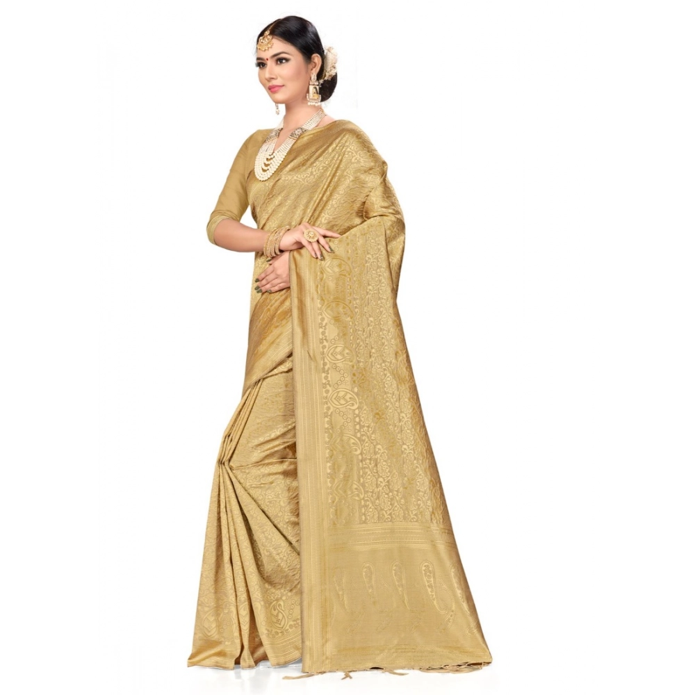 Women's Banarasi Silk Saree (Cream, 5-6mtrs) - Image 2