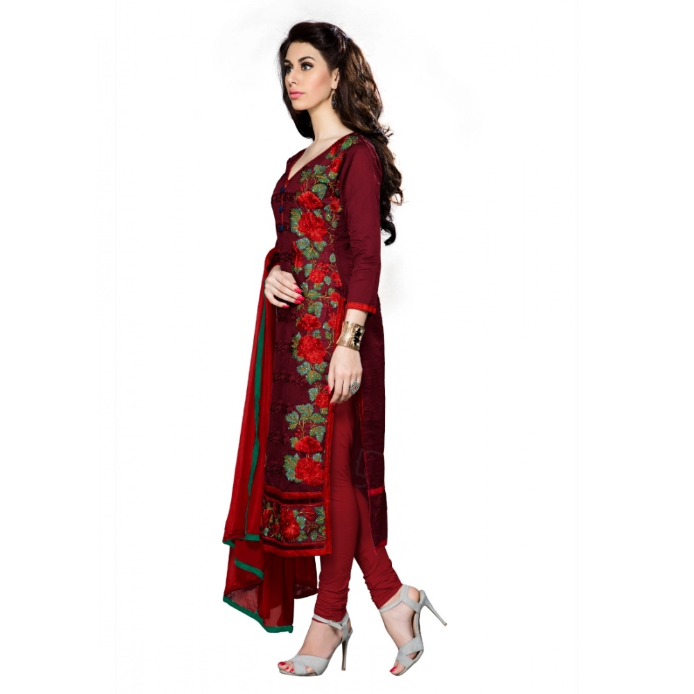 Women's Cotton Unstitched Salwar Suit-Material With Dupatta (Dark Maroon,2.3 Mtrs) - Image 2