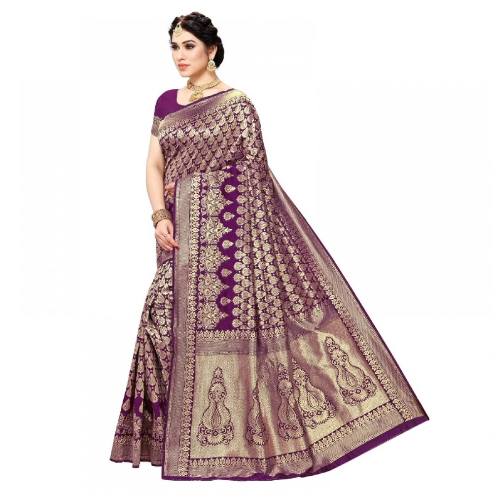 Women's Jacquard Silk Kanjivaram Jacquard Silk Saree With Blouse (Jamli, 5-6 Mtrs) - Image 4