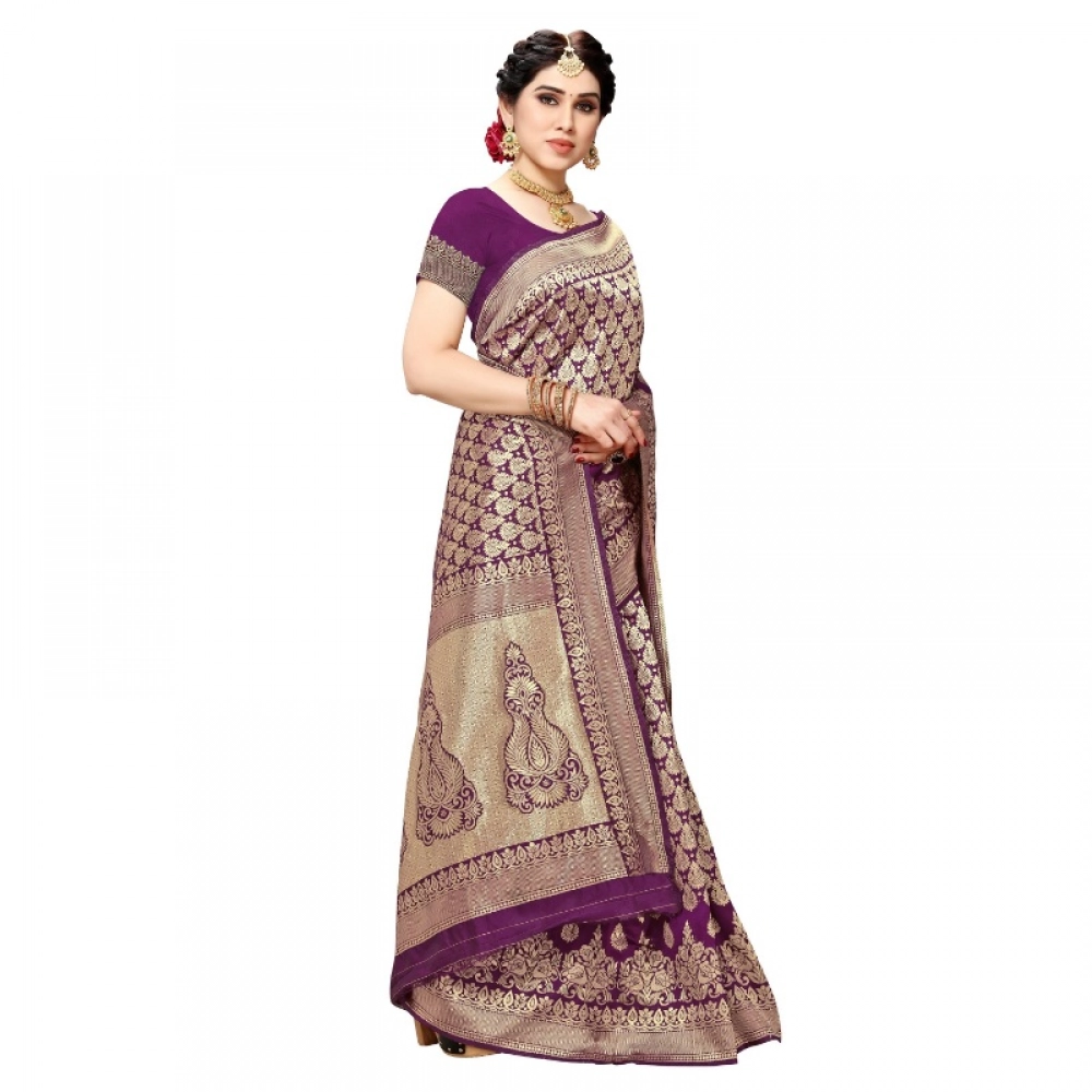 Women's Jacquard Silk Kanjivaram Jacquard Silk Saree With Blouse (Jamli, 5-6 Mtrs) - Image 5