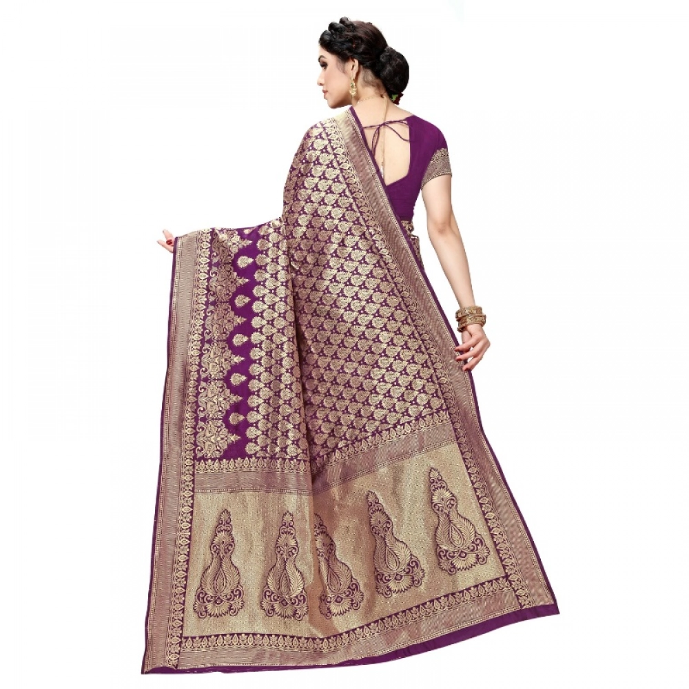Women's Jacquard Silk Kanjivaram Jacquard Silk Saree With Blouse (Jamli, 5-6 Mtrs) - Image 3