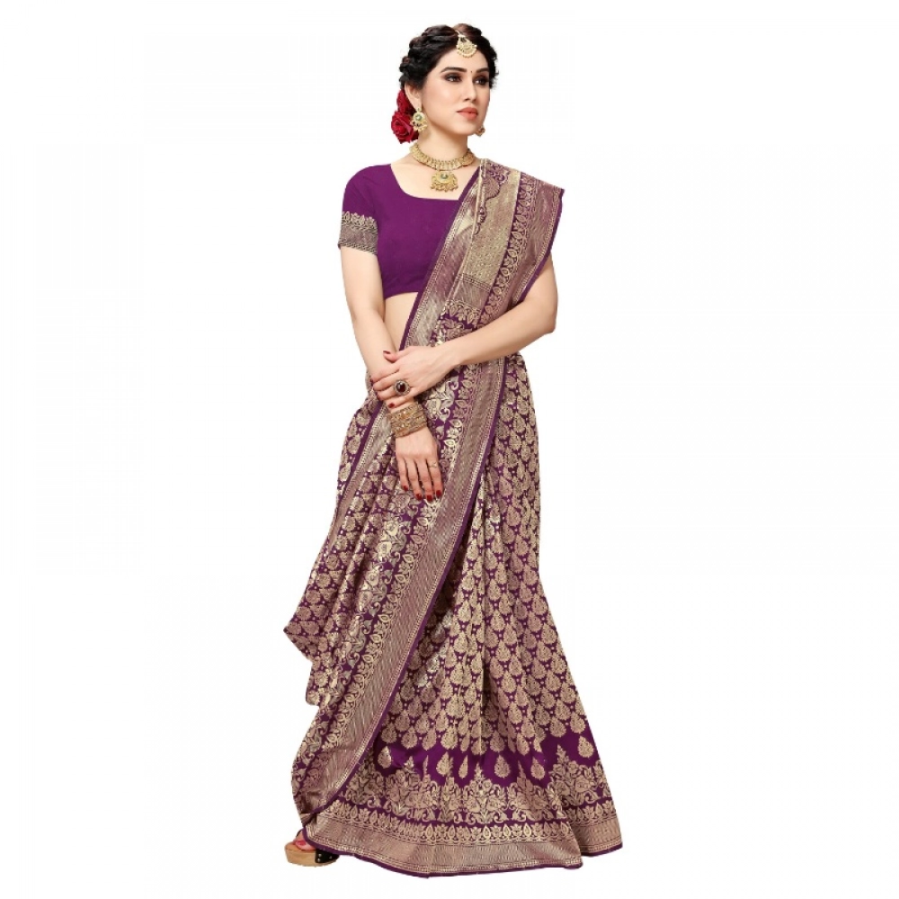 Women's Jacquard Silk Kanjivaram Jacquard Silk Saree With Blouse (Jamli, 5-6 Mtrs) - Image 2