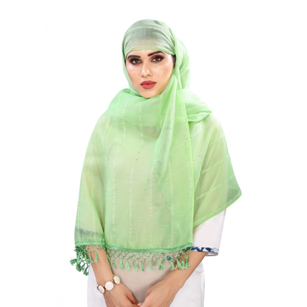Women's Cotton Silk Strips Printed Dupatta (Parrot Green, Length:2-2.4 mtr) - Image 4