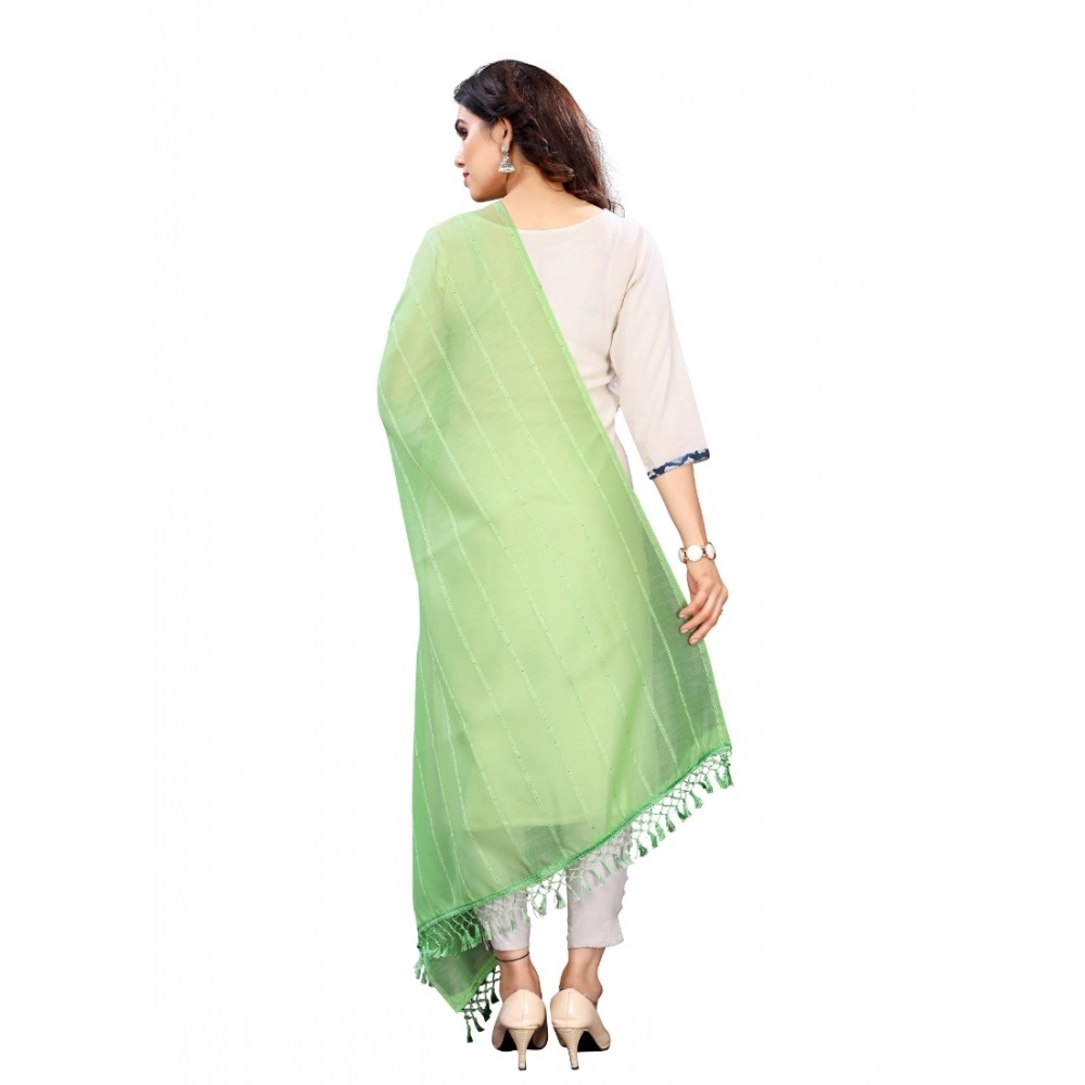 Women's Cotton Silk Strips Printed Dupatta (Parrot Green, Length:2-2.4 mtr) - Image 3
