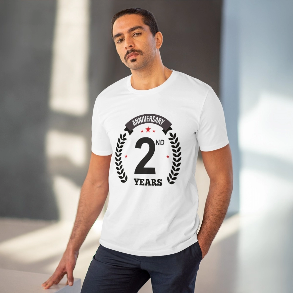 Men's PC Cotton 2nd Anniversary Printed T Shirt (Color: White, Thread Count: 180GSM) - Image 2