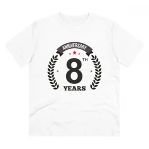 Men's PC Cotton 8th Anniversary Printed T Shirt (Color: White, Thread Count: 180GSM)