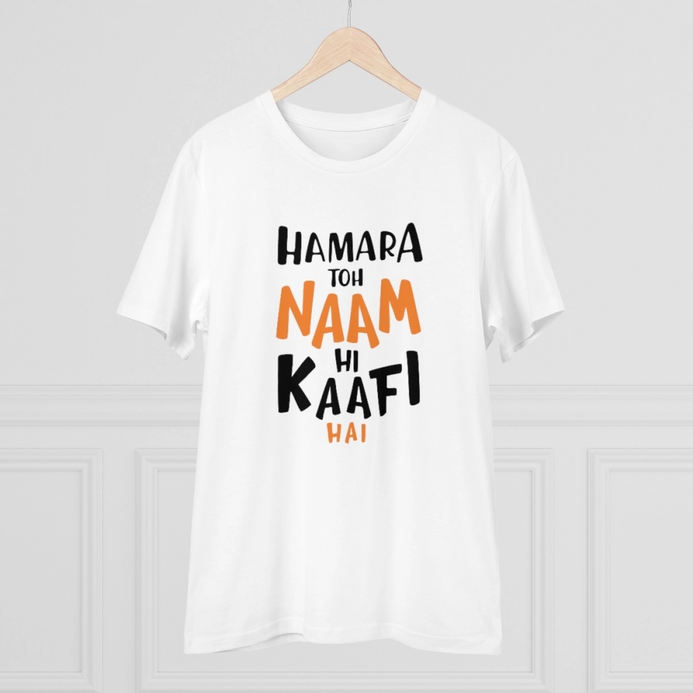 Men's PC Cotton Hamara To Name Hi Kaafi Hai Printed T Shirt (Color: White, Thread Count: 180GSM) - Image 5