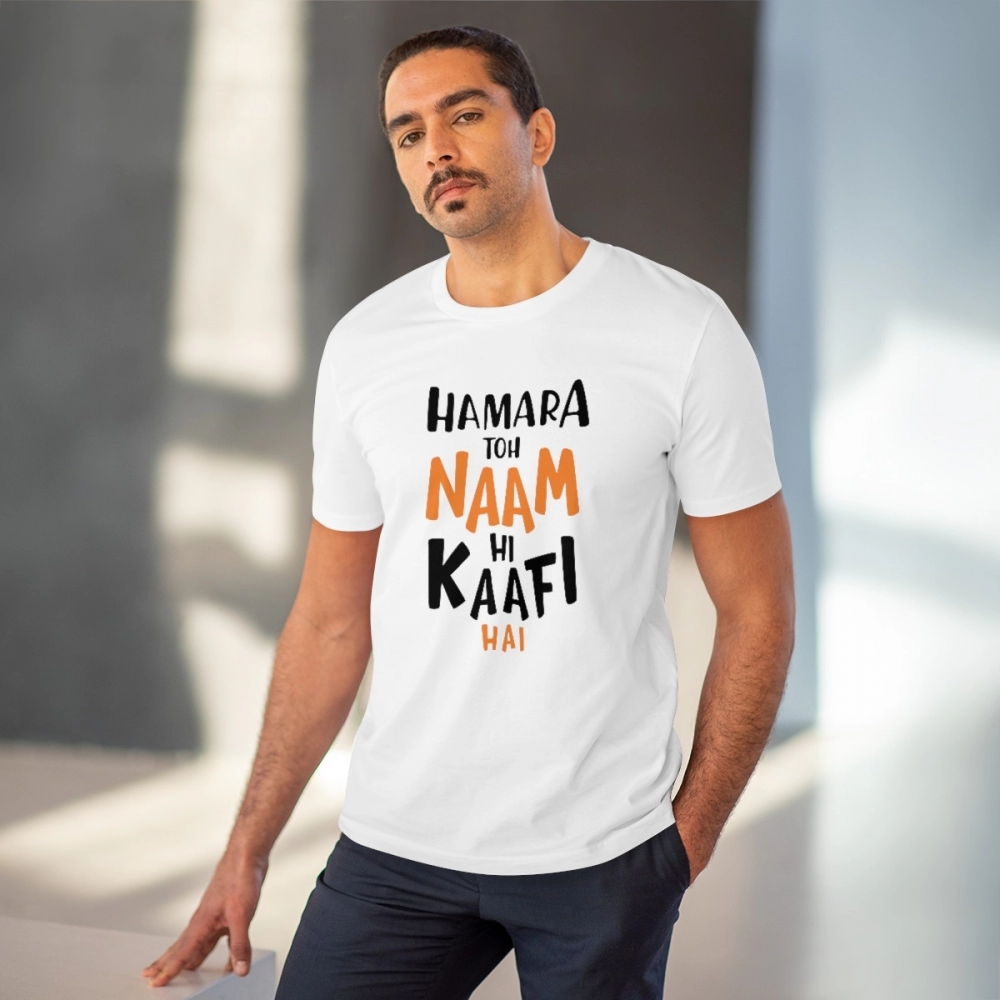 Men's PC Cotton Hamara To Name Hi Kaafi Hai Printed T Shirt (Color: White, Thread Count: 180GSM) - Image 2