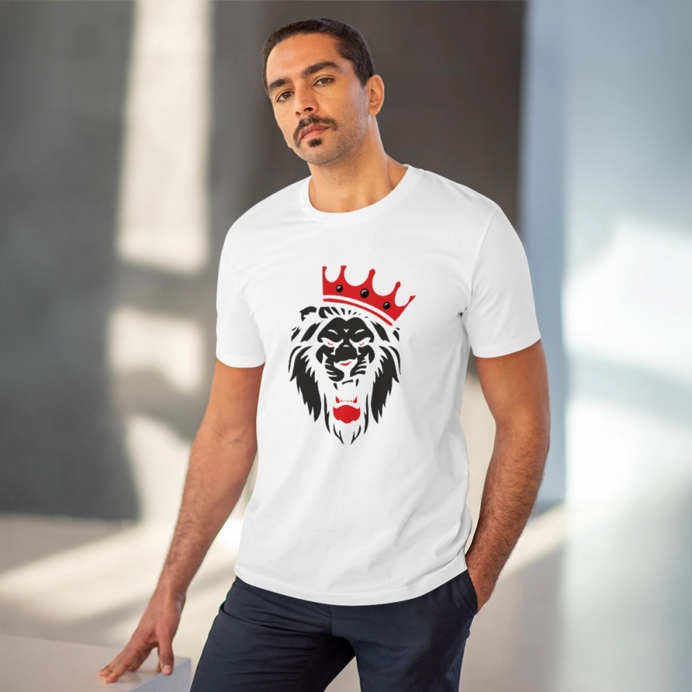 Men's PC Cotton Lion Logo Printed T Shirt (Color: White, Thread Count: 180GSM) - Image 2
