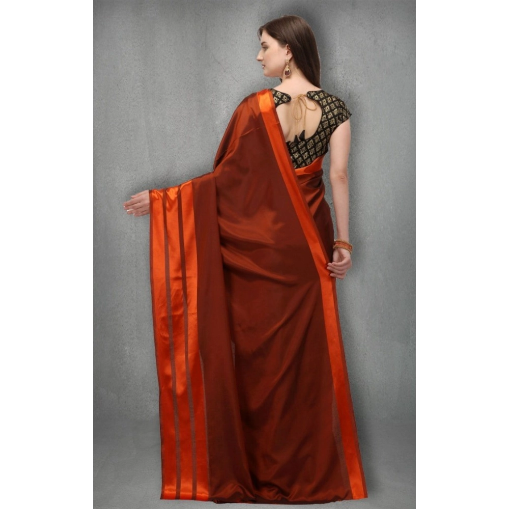 Women's Satin Silk Saree with Blouse (Orange, 5-6 Mtrs) - Image 4