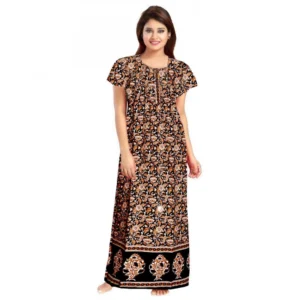 Women's Cotton Printed Maxi Nighty (Brown)