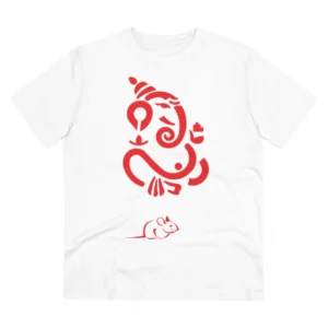 Men's PC Cotton Ganesh Printed T Shirt (Color: White, Thread Count: 180GSM)