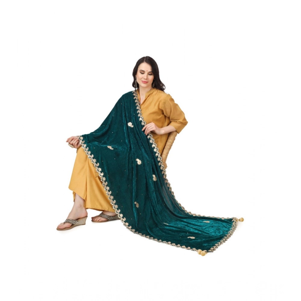 Women's Velvet Gotta Patti Dupatta (Dark Green, Length: 2.25 to 2.50 Mtr) - Image 5