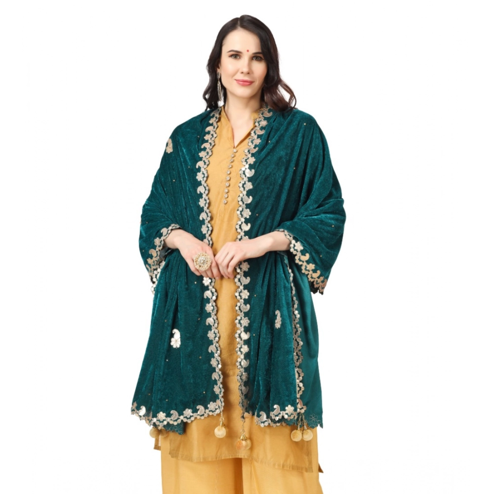 Women's Velvet Gotta Patti Dupatta (Dark Green, Length: 2.25 to 2.50 Mtr) - Image 4