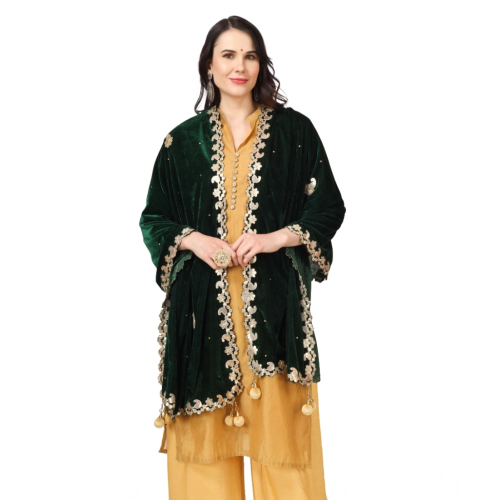 Women's Velvet Gotta Patti Dupatta (Green, Length: 2.25 to 2.50 Mtr) - Image 4