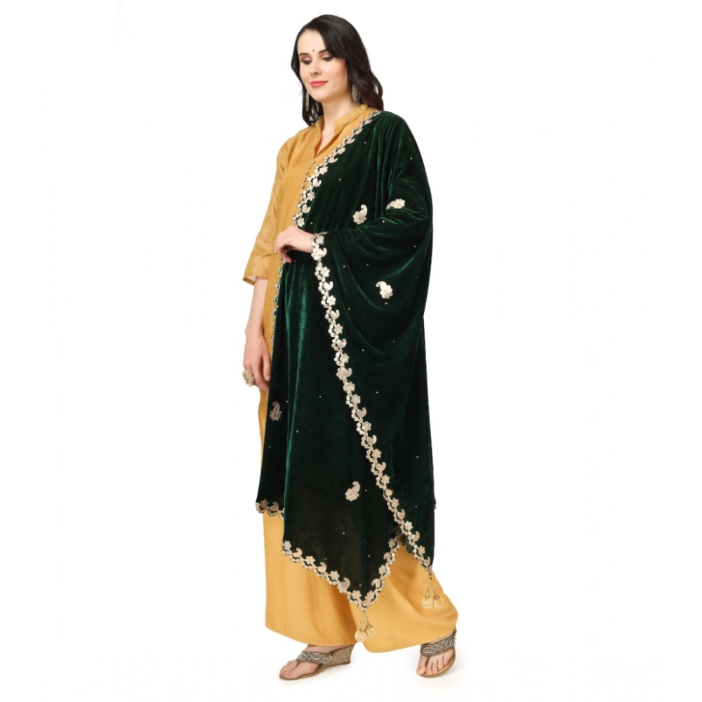 Women's Velvet Gotta Patti Dupatta (Green, Length: 2.25 to 2.50 Mtr) - Image 2