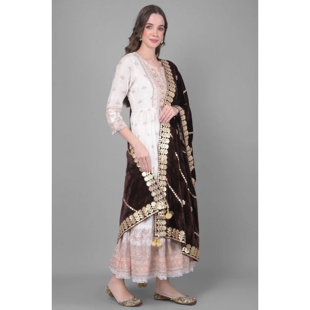 Women's Velvet Gotta Patti Dupatta (Brown, Length: 2.25 to 2.50 Mtr) - Image 4