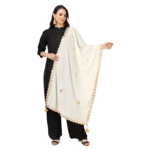 Women's Velvet Gotta Patti Dupatta (Off White, Length: 2.25 to 2.50 Mtr)