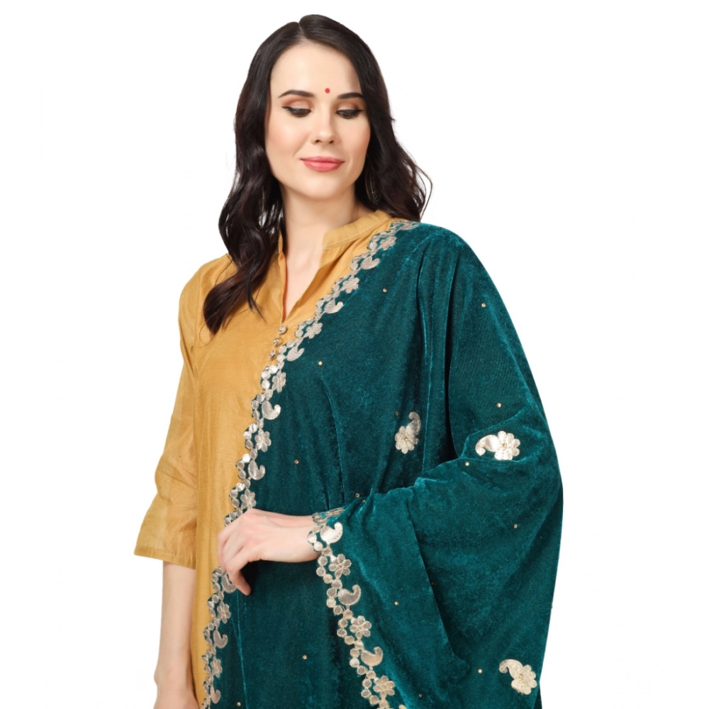 Women's Velvet Gotta Patti Dupatta (Dark Green, Length: 2.25 to 2.50 Mtr) - Image 3
