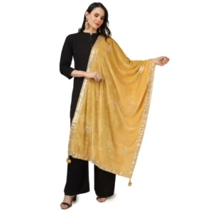 Women's Velvet Gotta Patti Dupatta (Yellow, Length: 2.25 to 2.50 Mtr)