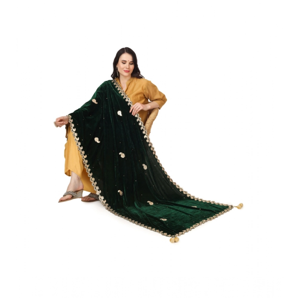 Women's Velvet Gotta Patti Dupatta (Green, Length: 2.25 to 2.50 Mtr) - Image 5