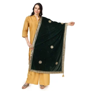 Women's Velvet Gotta Patti Dupatta (Green, Length: 2.25 to 2.50 Mtr)