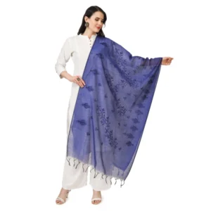 Women's Cotton Embroidered Dupatta (Blue, Length: 2.25 to 2.50 Mtr)