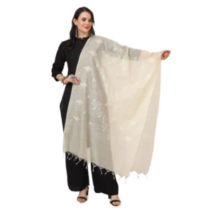 Women's Cotton Embroidered Dupatta (Off-White, Length: 2.25 to 2.50 Mtr)
