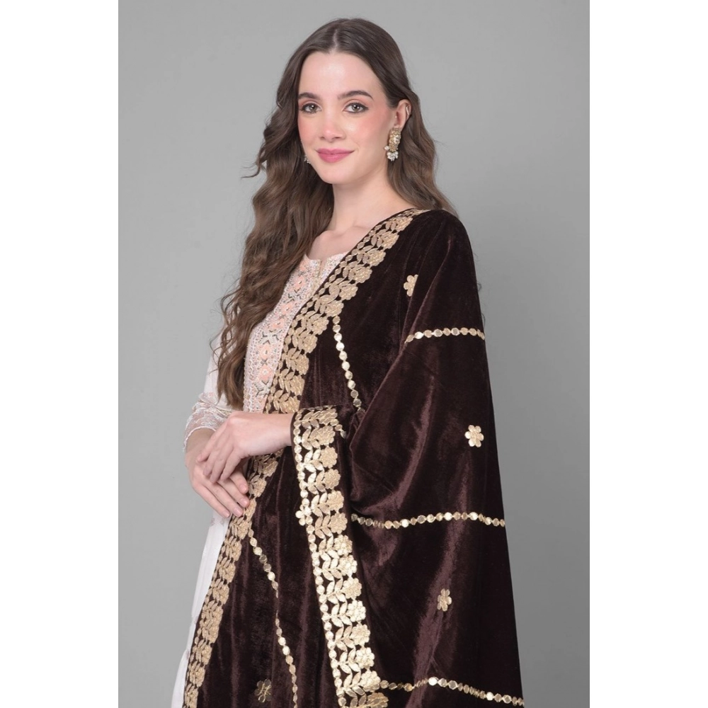 Women's Velvet Gotta Patti Dupatta (Brown, Length: 2.25 to 2.50 Mtr) - Image 3