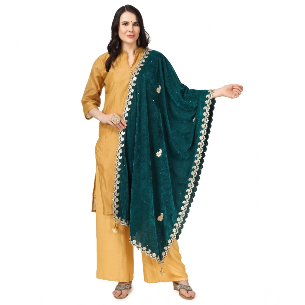 Women's Velvet Gotta Patti Dupatta (Dark Green, Length: 2.25 to 2.50 Mtr)