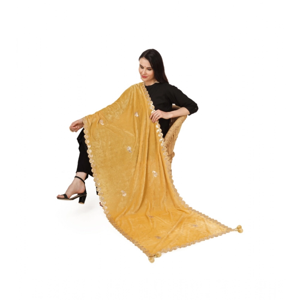 Women's Velvet Gotta Patti Dupatta (Yellow, Length: 2.25 to 2.50 Mtr) - Image 5